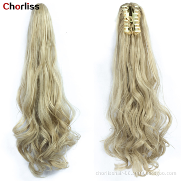 Factory Price High Quality 20 Inch Water Wave Curly Ponytail Hairpiece For Women Synthetic Claw-Clip Ponytail Hair Extensions